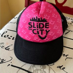 Slide the City Trucker Hat Promo Cap Mesh Snap Back Pink and Black